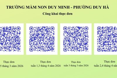Trường mầm non Duy Minh công khai thực đơn tháng 4 năm 2026